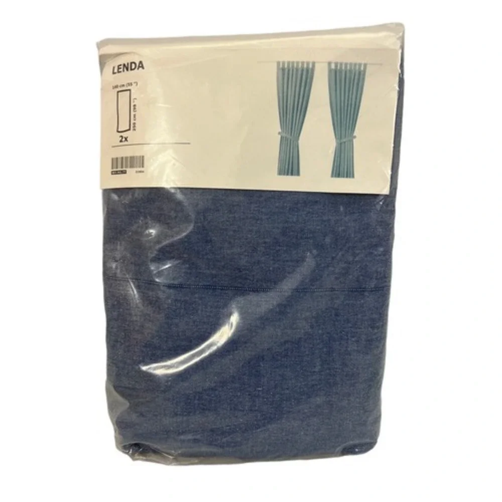 New Set Of 2 Ikea LENDA‎ Curtain Panels BLUE Chambray Tab Top 55 x 98 803.961.77